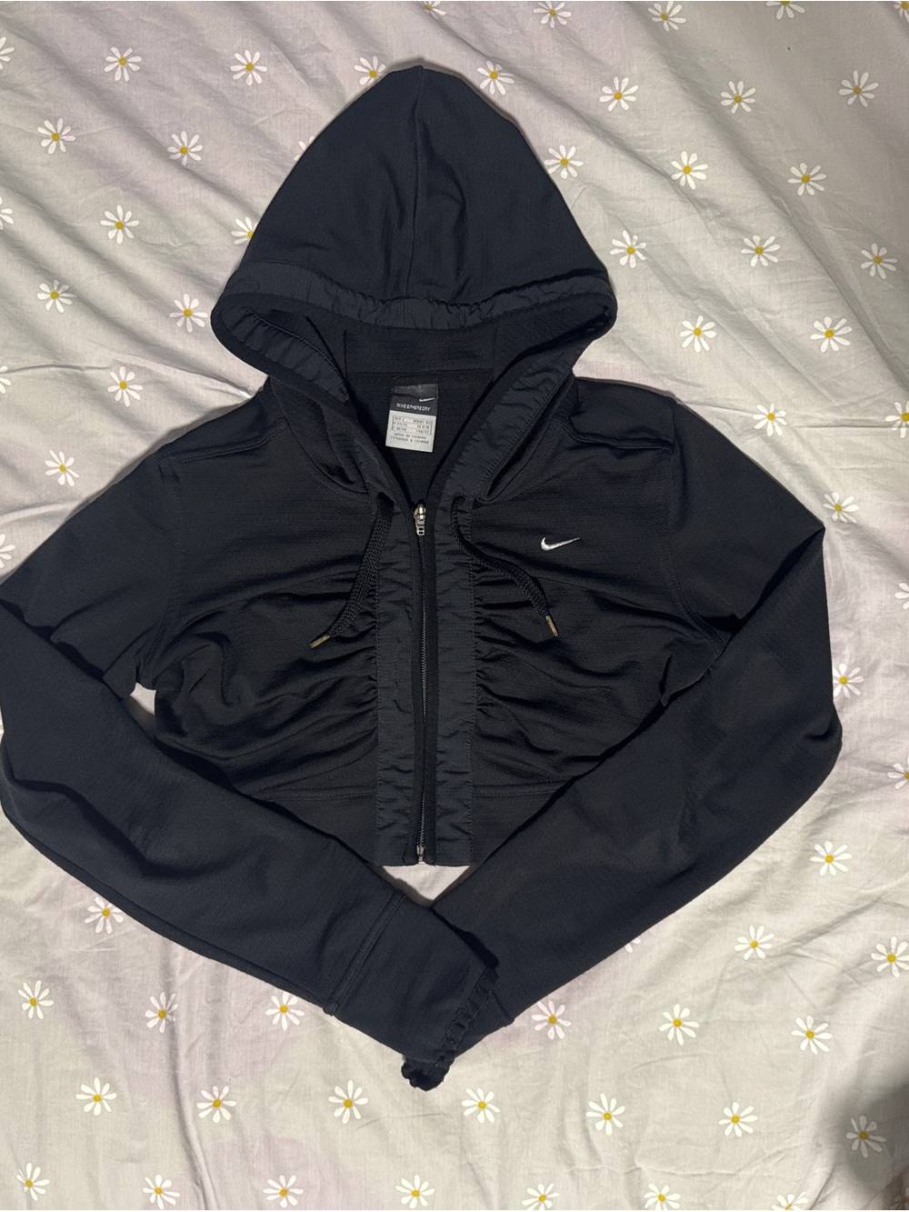 Nike Black Women's Hooded Ruched Croped Zip Jacket